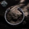 Stainless Steel Geri & Freki Viking Wolf Bracelet with Knotwork